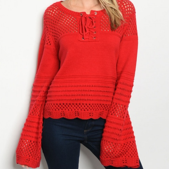 Sweaters - FALL WINTER LADIES RED KNIT SWEATER TOP